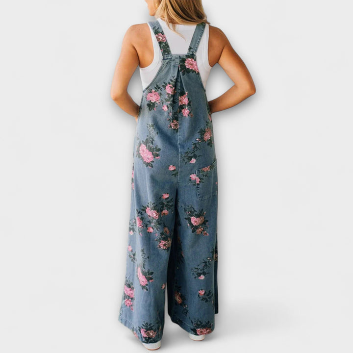 Bethany - Floral Wide Denim Overalls