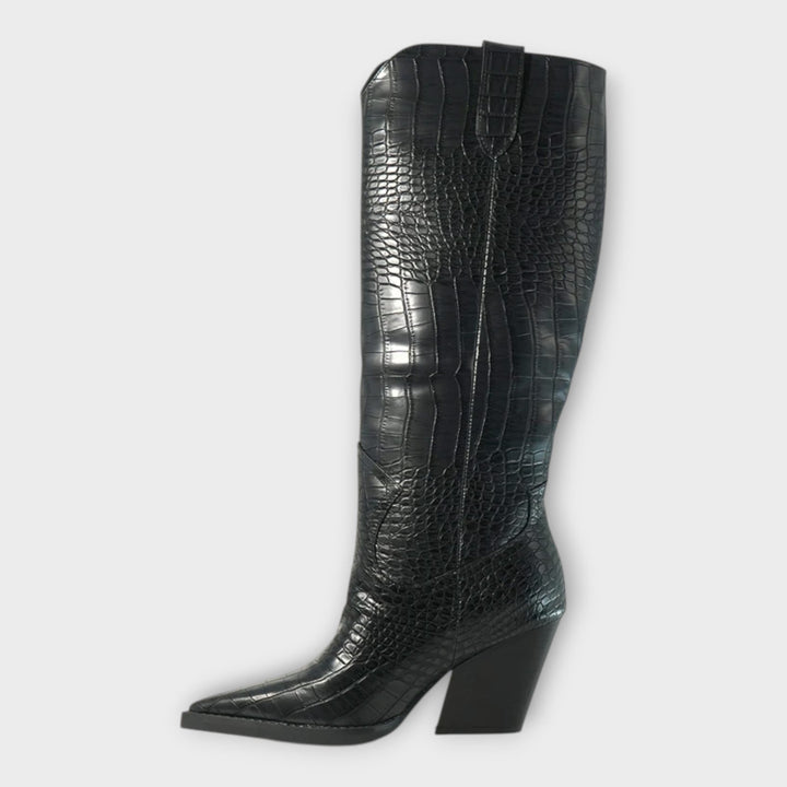 Crocodile Embossing Heel Boots