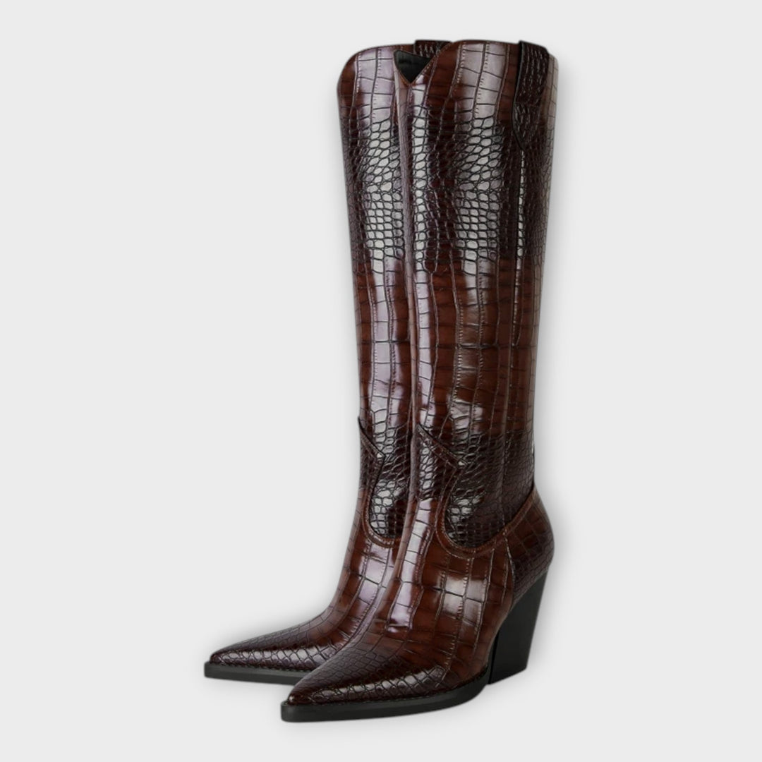 Crocodile Embossing Heel Boots