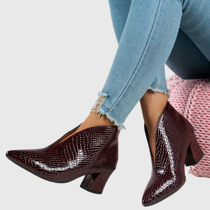 Natalie - Reptile-Textured Ankle Boots