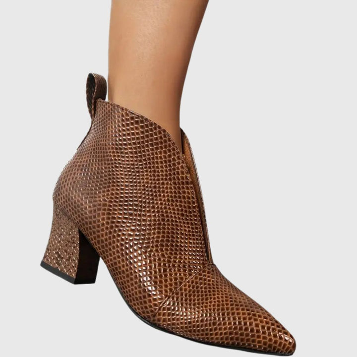 Natalie - Reptile-Textured Ankle Boots