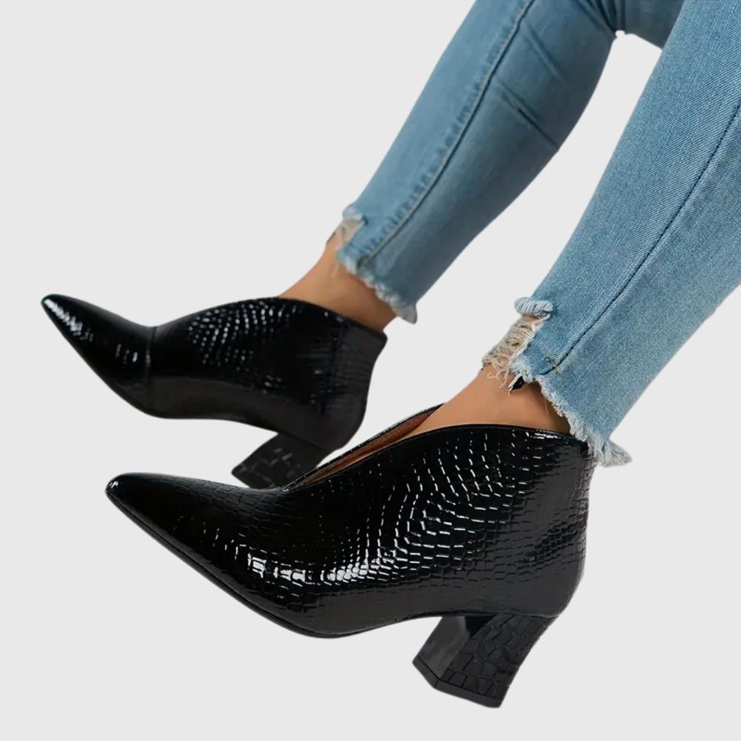 Natalie - Reptile-Textured Ankle Boots
