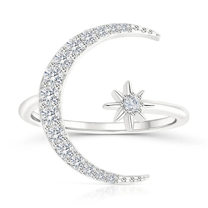 Moon & Star Silver Ring