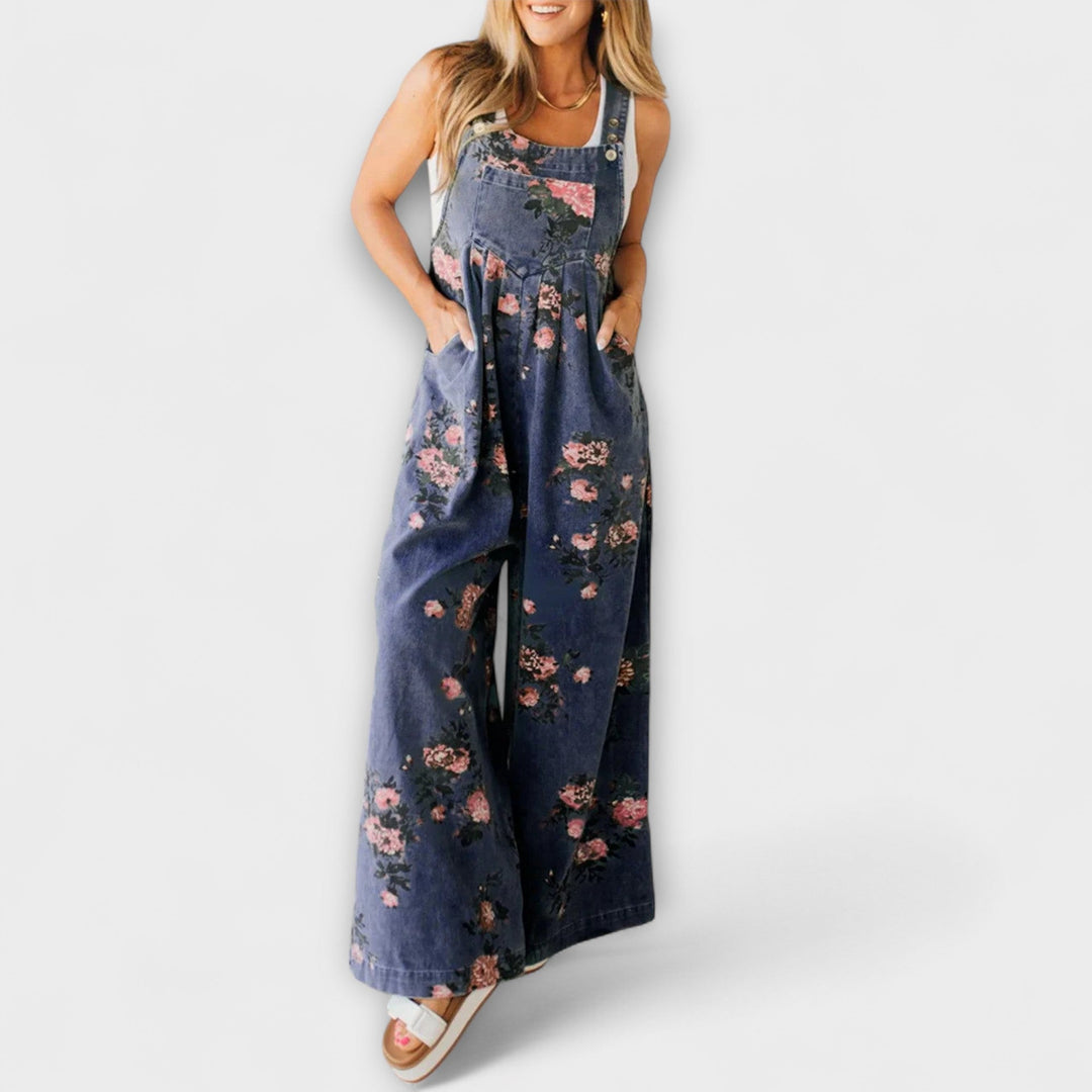 Bethany - Floral Wide Denim Overalls