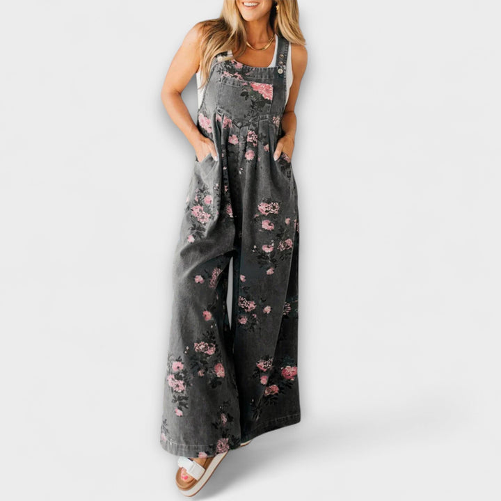 Bethany - Floral Wide Denim Overalls
